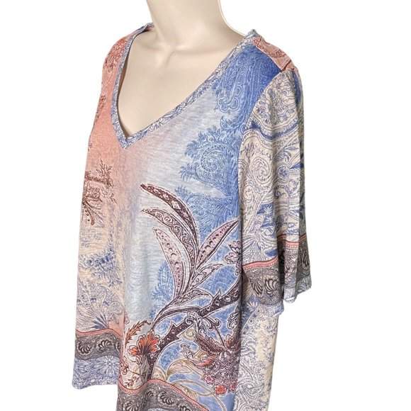 Westport Womens Embellished Top Cruise Ware Blouse Plus Size 2X Blue Pink u - Picture 4 of 7